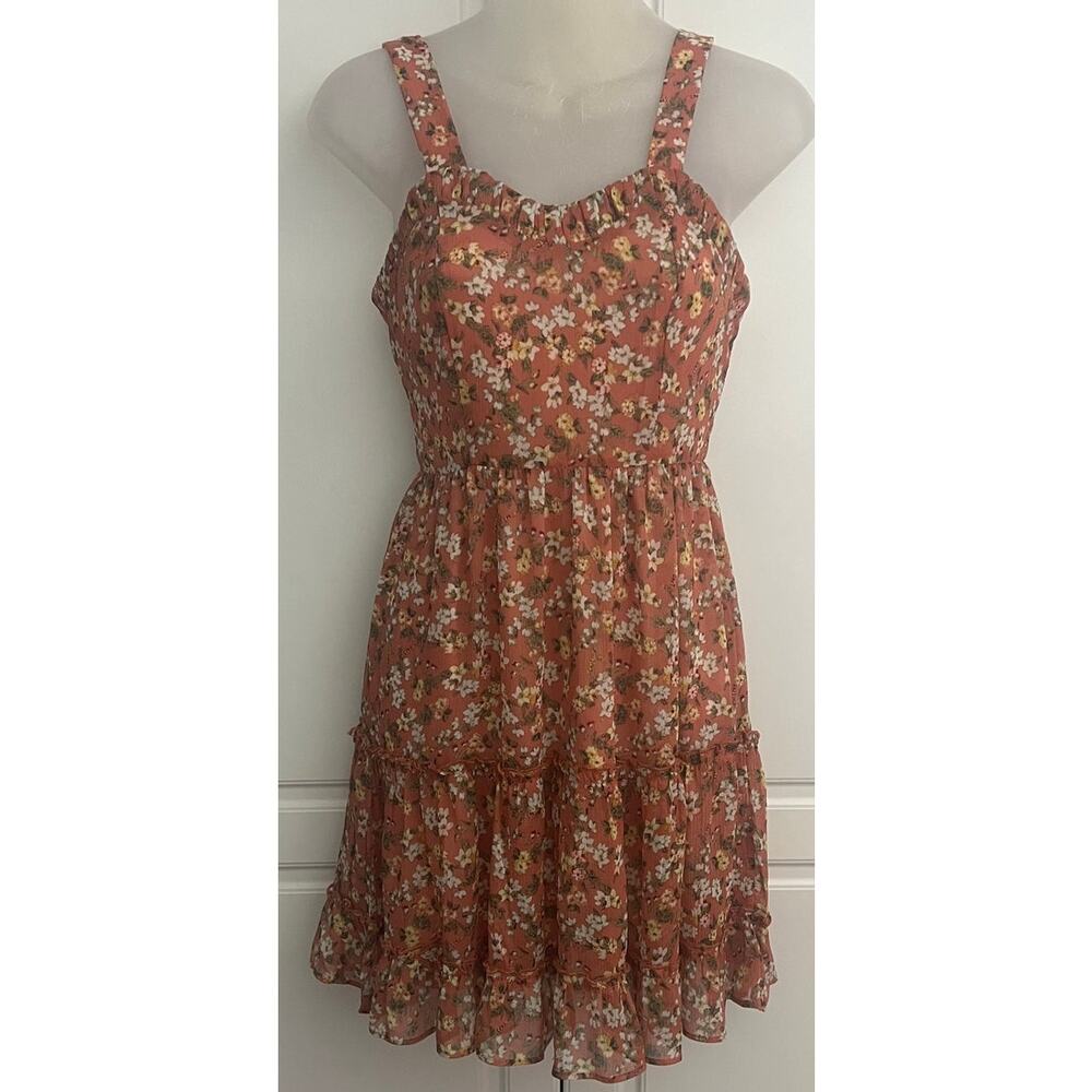 Altar'd State Rust Floral Sleeveless Dress Tiered Ruffle Size XS  NWT